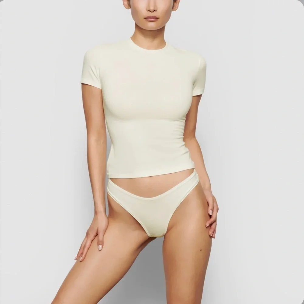 SKIMS COTTON JERSEY DIPPED THONG COLOR BONE SIZE 2X